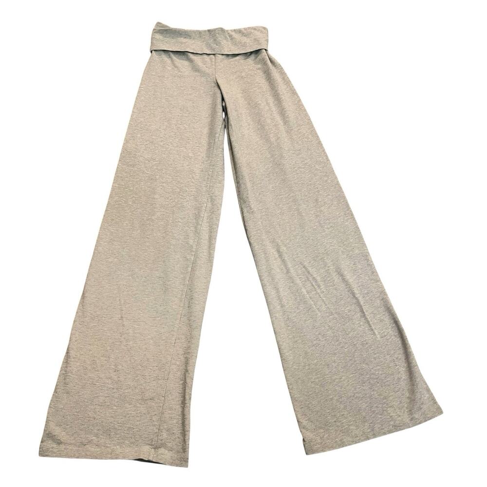 Brandy Melville Priscilla Pants XS/S Fold Over Waist Beige Heathered Wide Leg